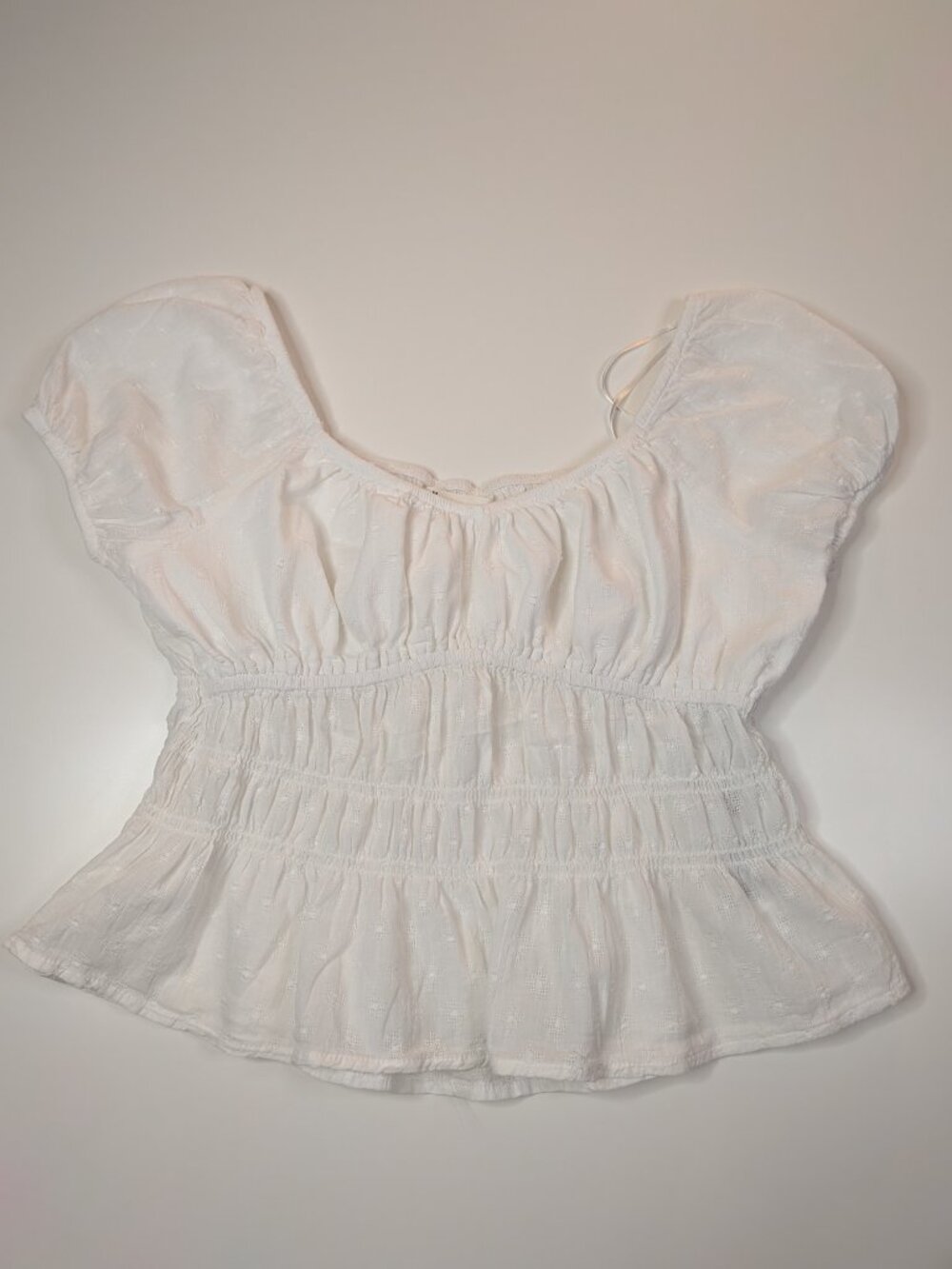 H&M Girls White Smocked Peplum Puff Sleeve Top Size 14 / 11-12Y